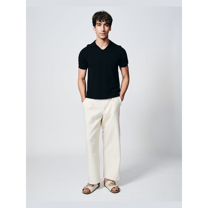House of Namah Ink Black Pique All day Cotton Bamboo U-Polo T-shirt (S)