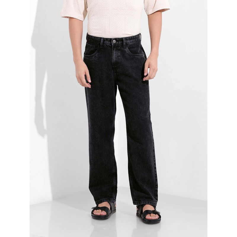 The Indian Garage Co Men Black Solid Relaxed Fit Jeans (30)