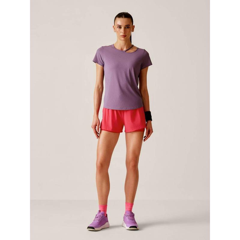 STRCH Pink Solid Regular Fit High Rise Running Shorts (L)