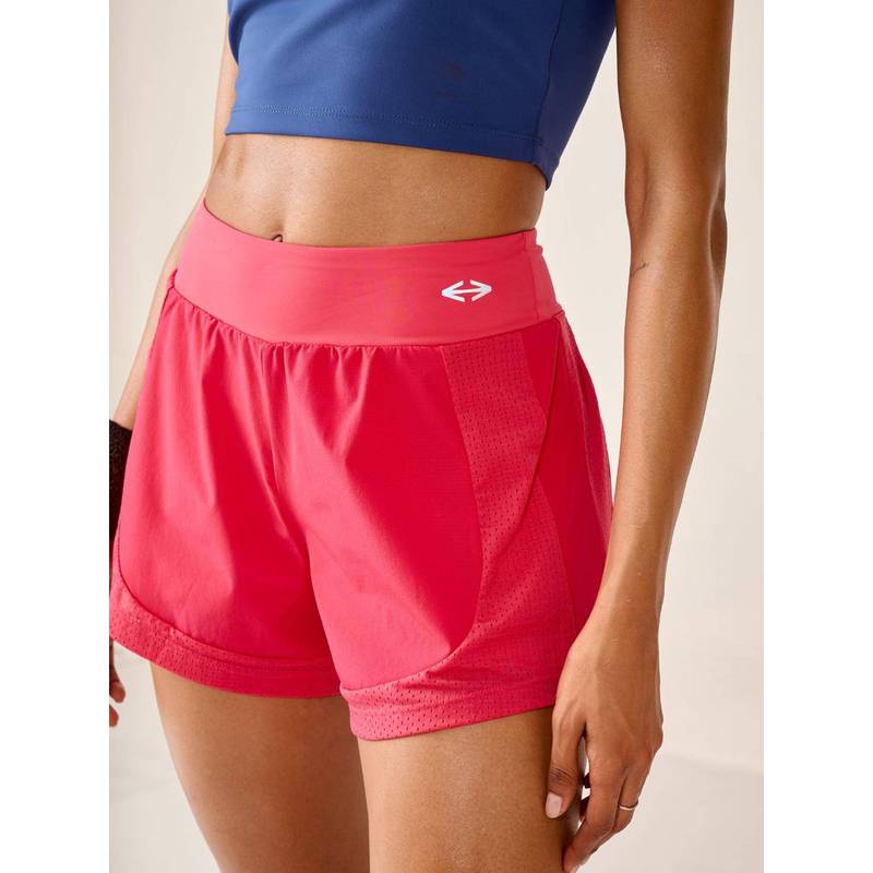 STRCH Rasberry Solid Regular Fit High Rise Running Shorts (L)
