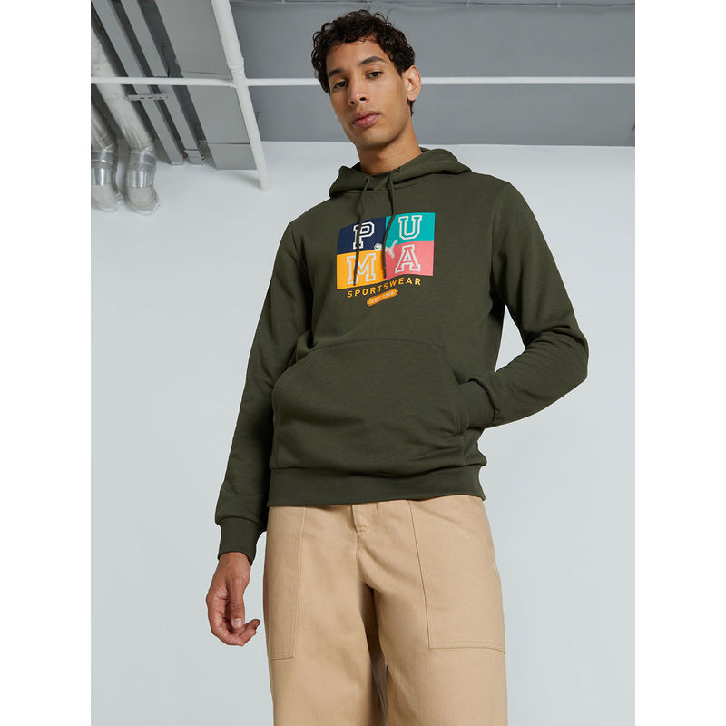 Puma Ess Graphic Fl Men's Green Hoodie (S)