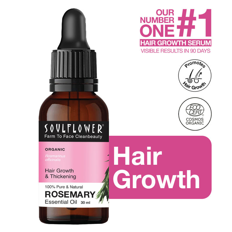 Soulflower Rosemary Hair Growth Serum, Essential Oil, Boosts Hair Growth for Long & Thick Hair