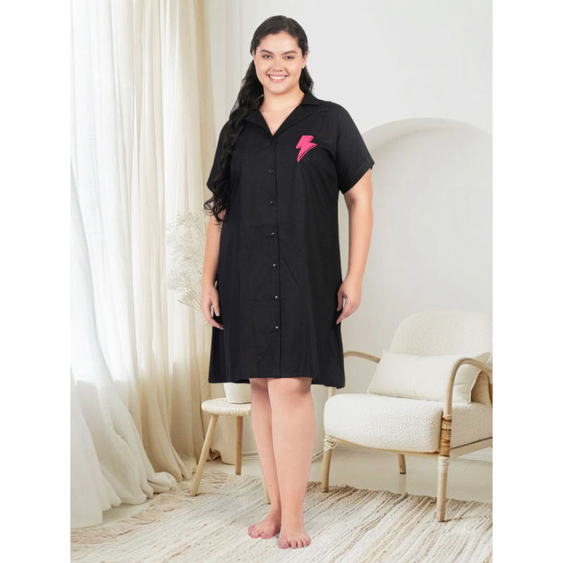LASTINCH Women Black Plus Size Main Character Energy Embroidered Nightdress (XXS)