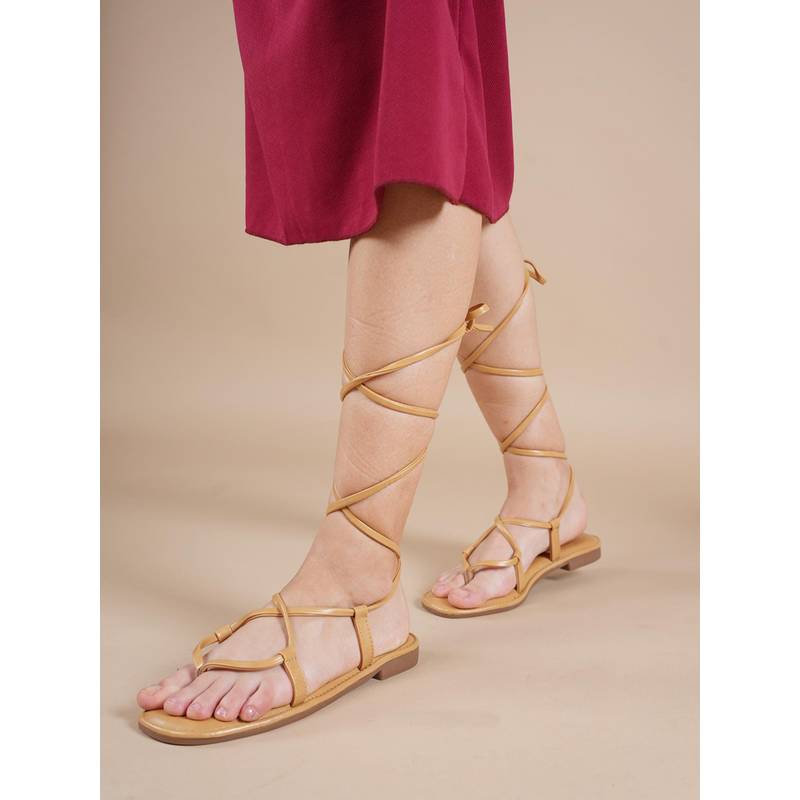 Drop Bold Beige Women Chic Multi-Strap Gladiators (EURO 37)