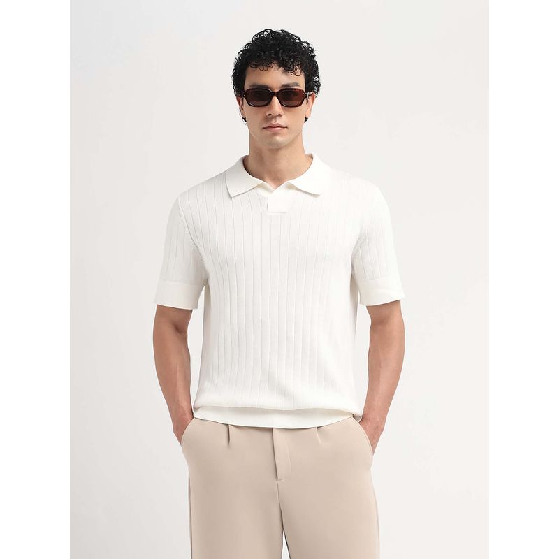 SELECTED HOMME Organic Cotton Open Stitch Off-White Polo T-Shirt (M)