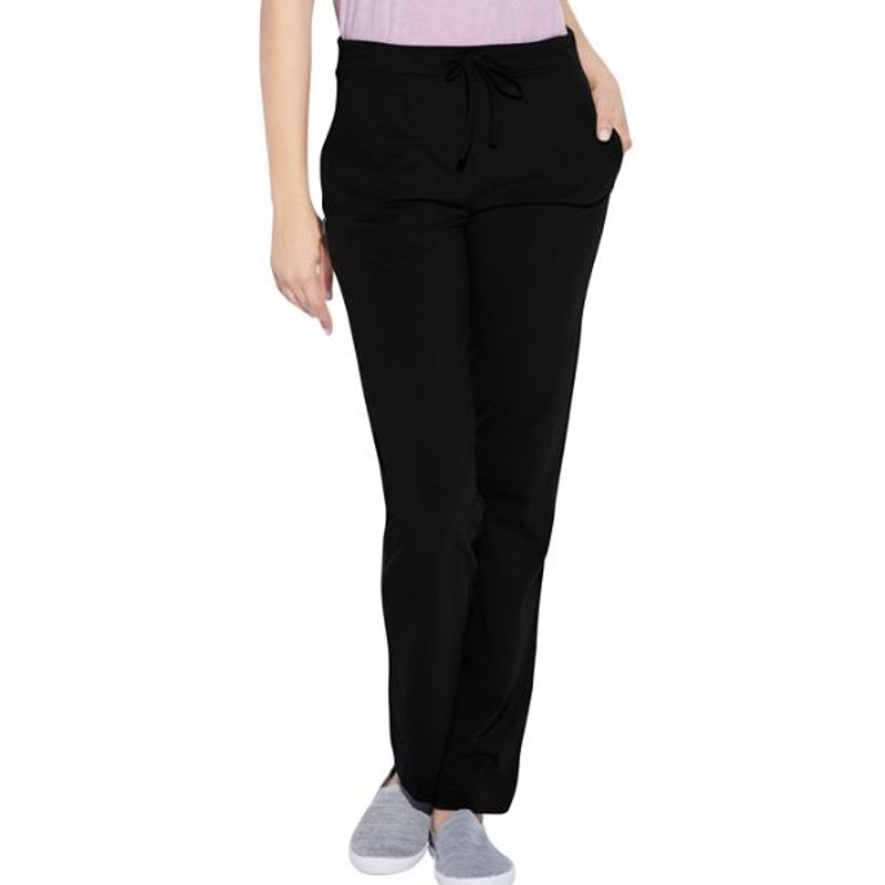Buy STOP Black Solid Straight Fit Cotton Lycra Womens All Occasions Pants   Shoppers Stop