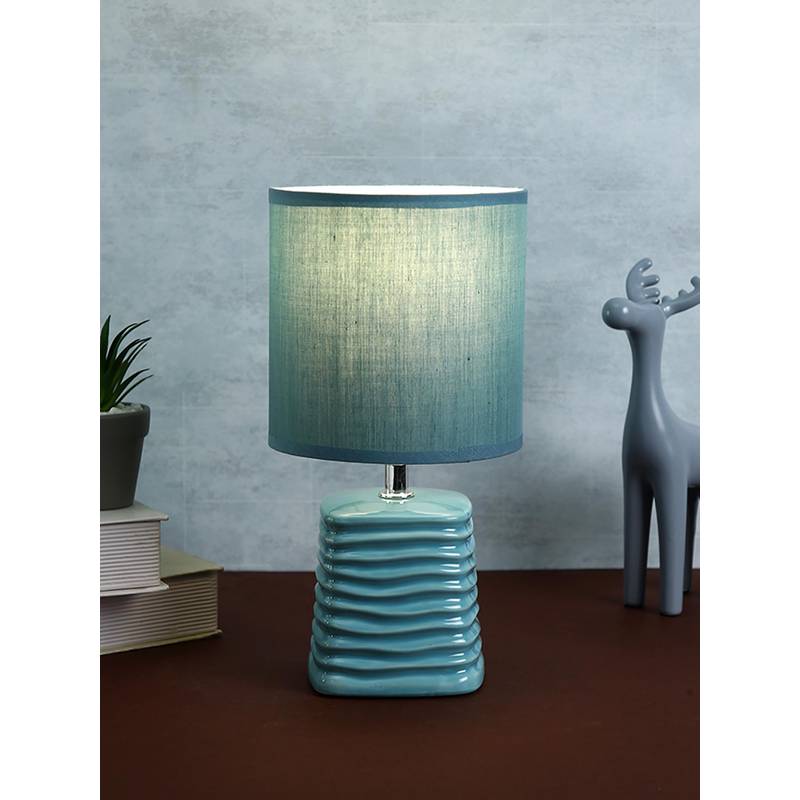 Buy Tayhaa Blue Ribbed Table Lamp Online