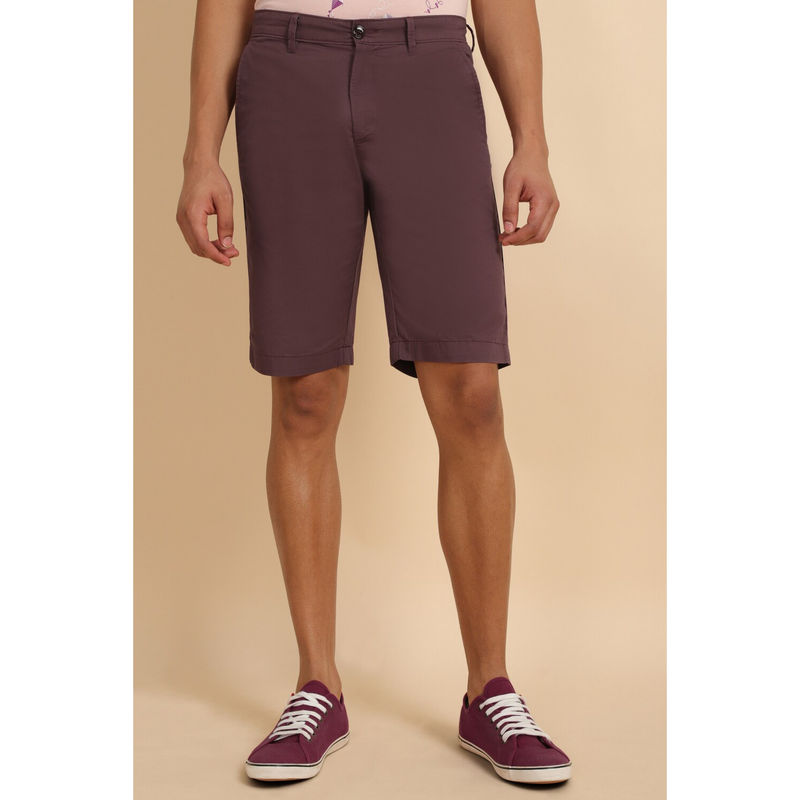 Allen Solly Men Burgundy Solid Slim Fit Shorts (30)