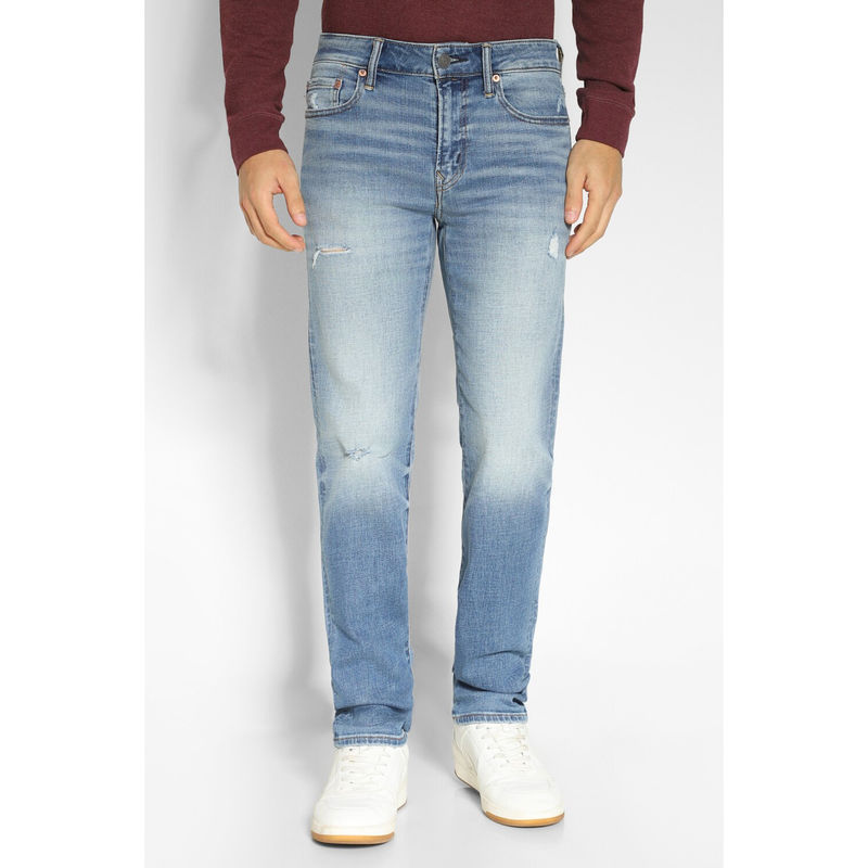 American Eagle Men Blue Air Flex + Distressed Slim Straight Jeans (32)