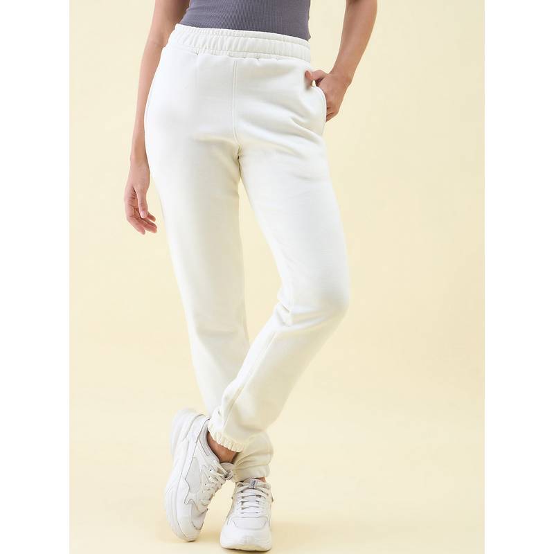98 Degree North Women Cream Cotton Solid Joggers (S)