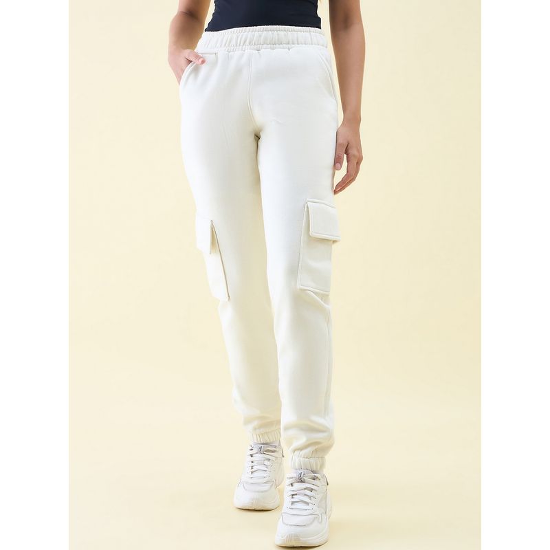 98 Degree North Women Cream Cotton Solid Joggers (S)