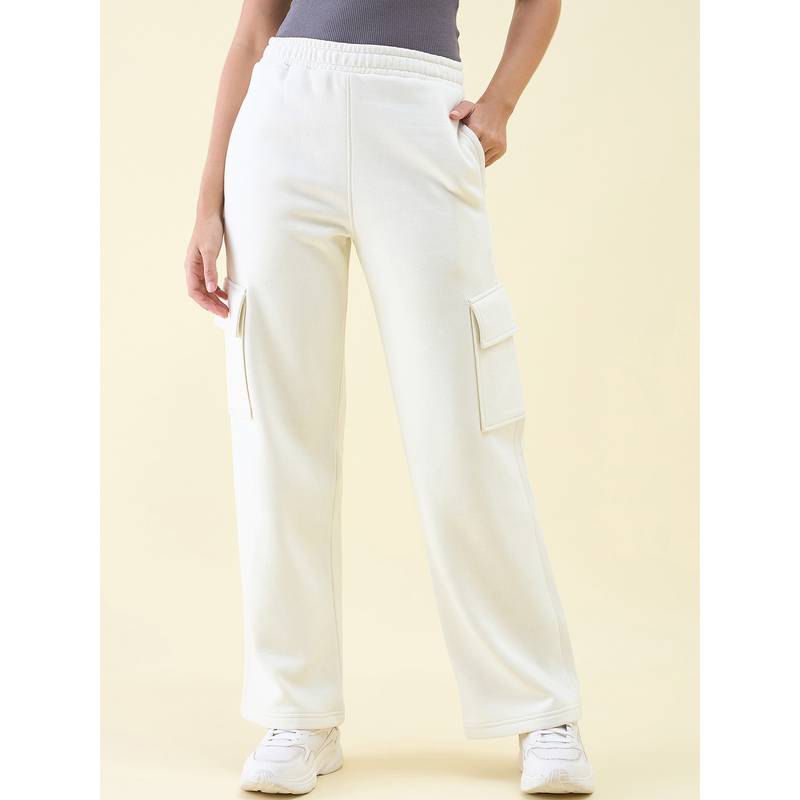 98 Degree North Cream Women Cotton Solid Trackpant (S)