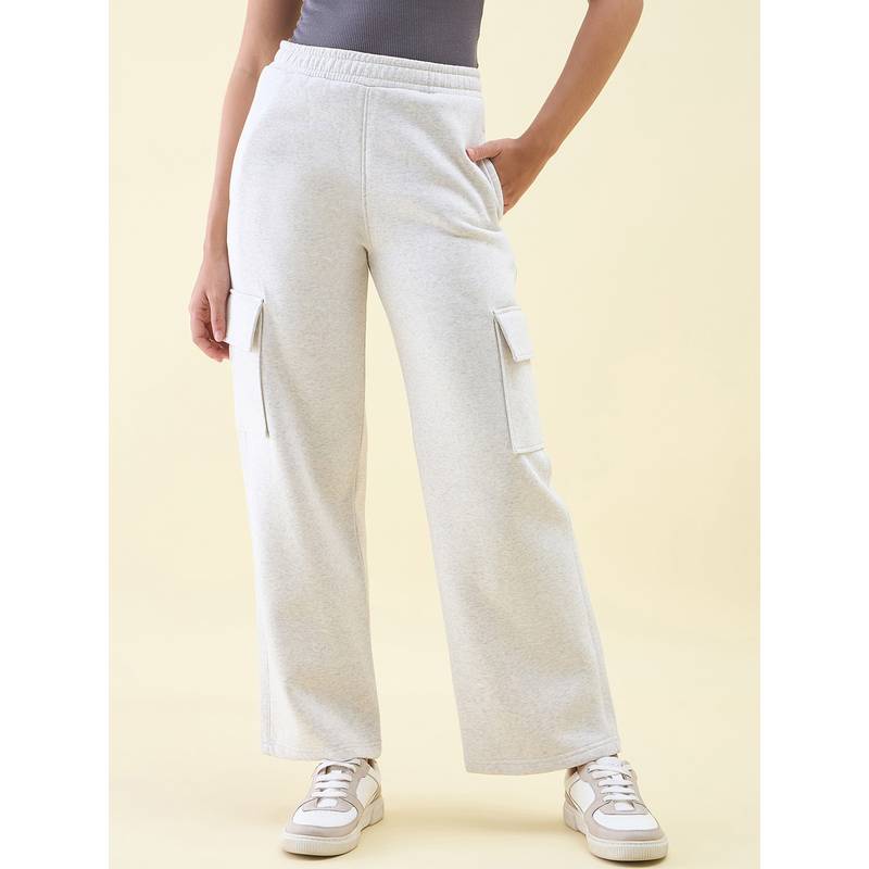 98 Degree North Off White Women Cotton Solid Trackpant (S)