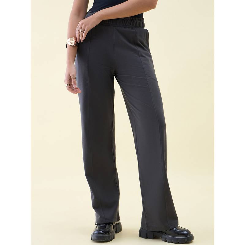 98 Degree North Women Charcoal Cotton Solid Trackpant (M)
