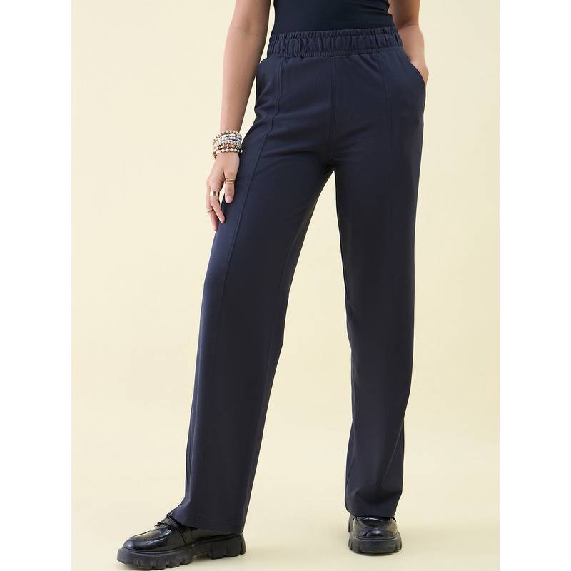 98 Degree North Women Navy Blue Cotton Solid Trackpant (S)