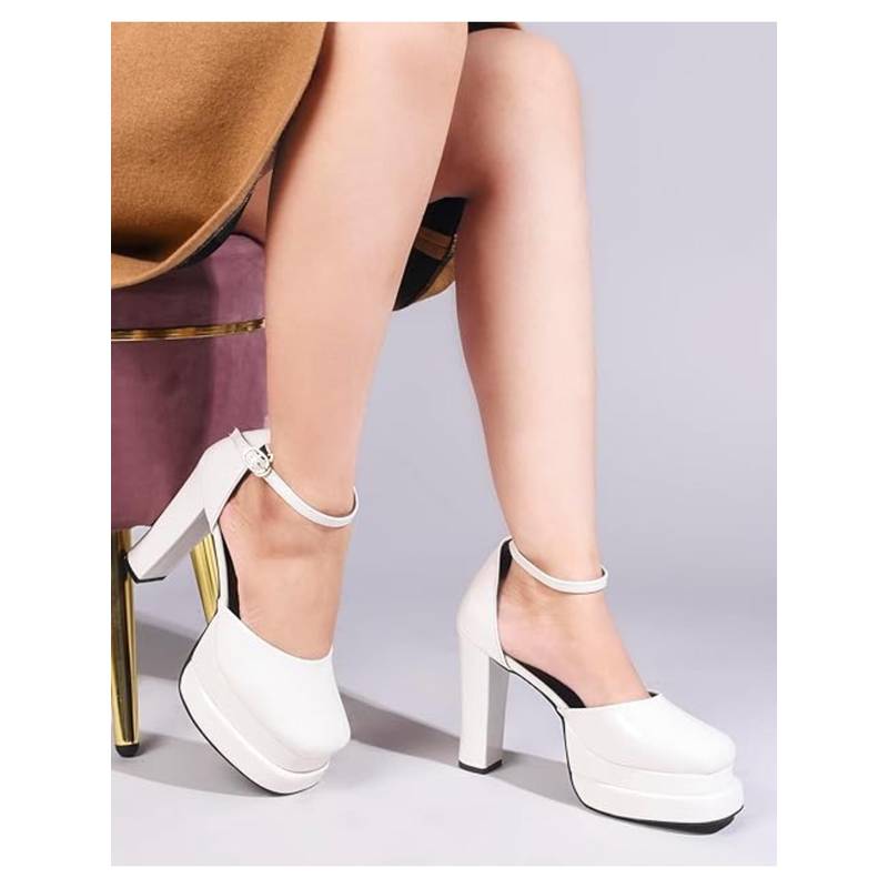 The White Pole White Fabulous Attractive Block Sandal Heels for Women (EURO 35)