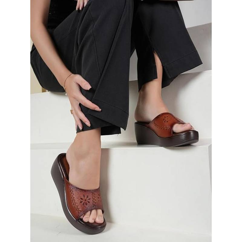 Dollphin Women Tan Leather Wedges (EURO 36)