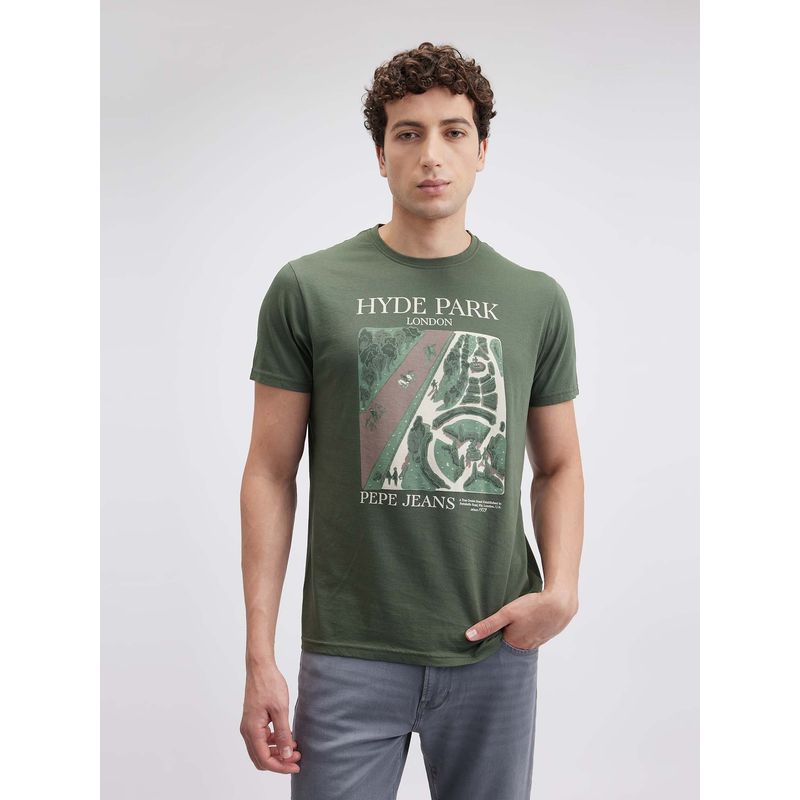 Pepe Jeans Men Green Printed Short Sleeve T-Shirt (S)