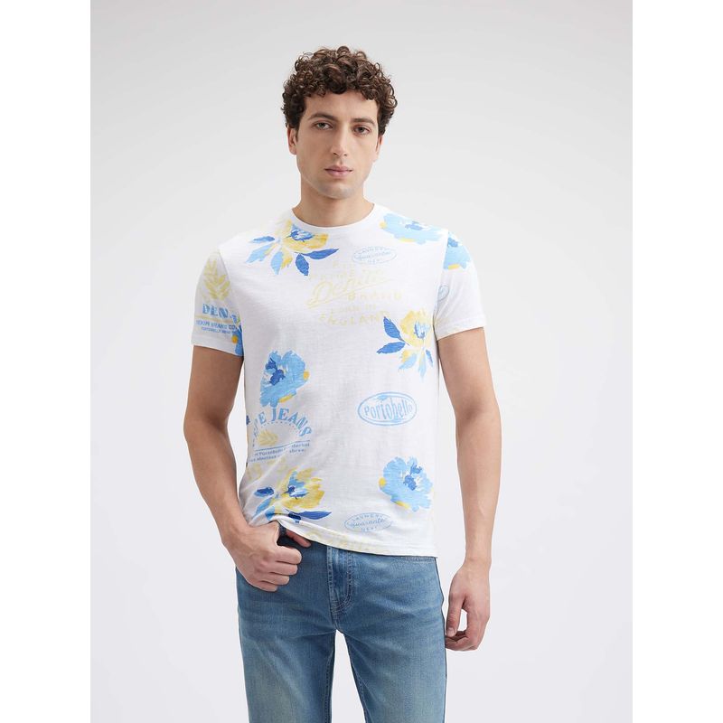 Pepe Jeans Men White Tropical Print Short Sleeve T-Shirt (L)