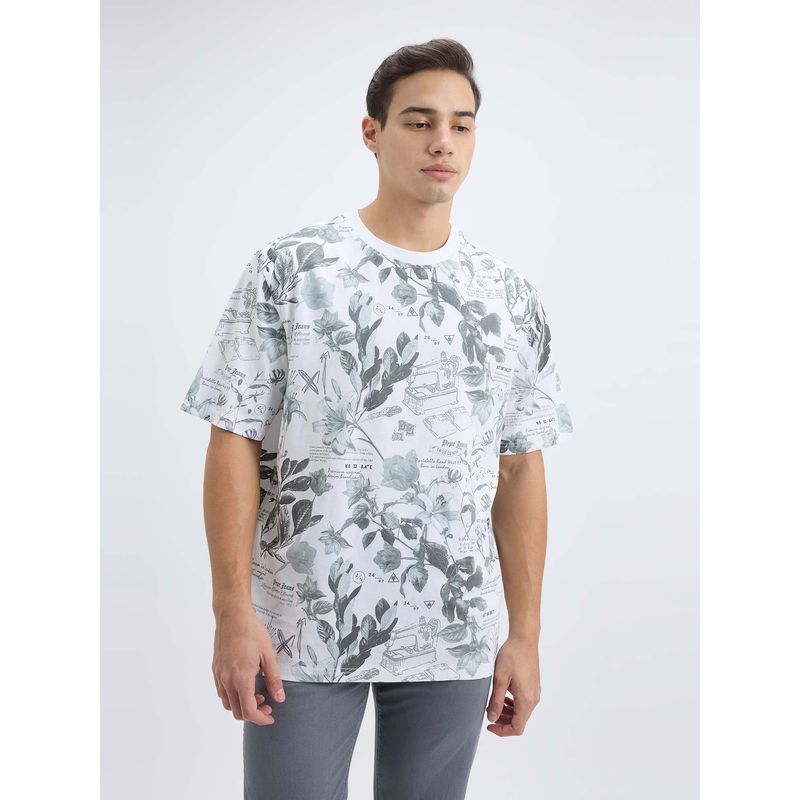 Pepe Jeans Men White Tropical Print Short Sleeve T-Shirt (M)