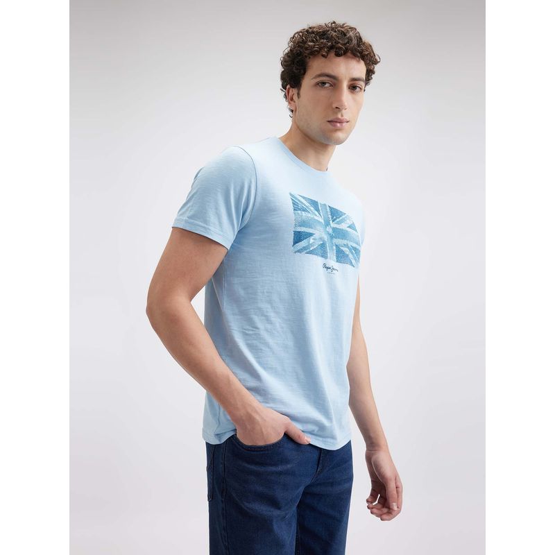 Pepe Jeans Men Blue Union Jack Print Short Sleeve T-Shirt (2XL)