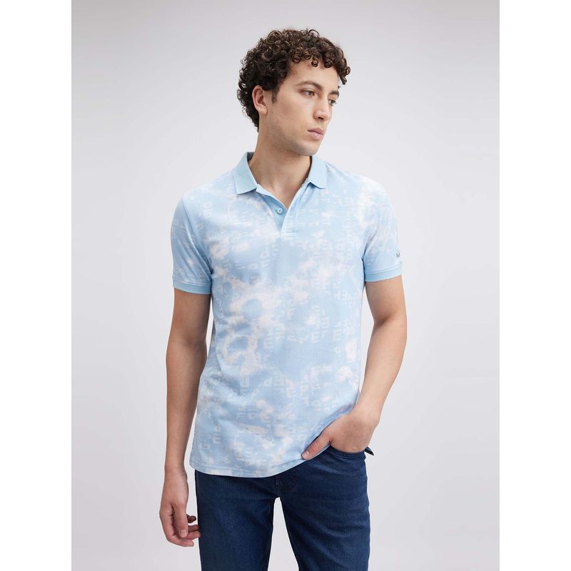 Pepe Jeans Men Blue Typographic Printed Short Sleeve Polo T-Shirt (M)