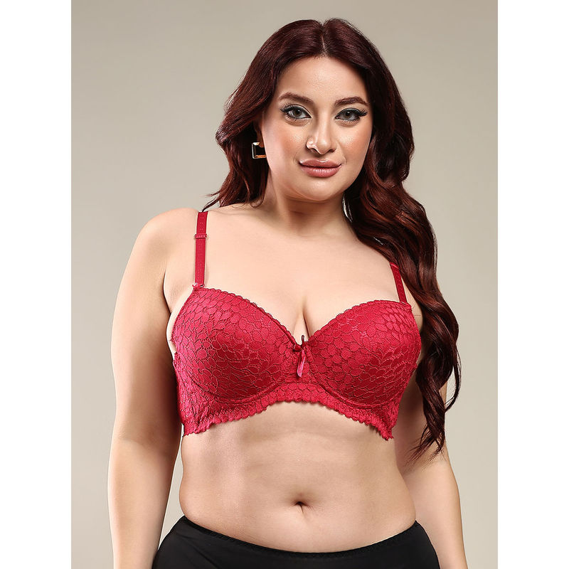 BRACHY Women Maroon Plus Size Floral Push-Up Bra with All Day Comfort (36C)