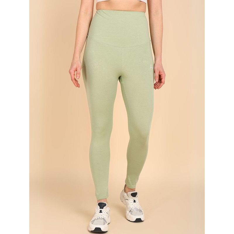 Zelena Women Cotton Knee Length High Waisted Maternity Leggings in Pista (M)