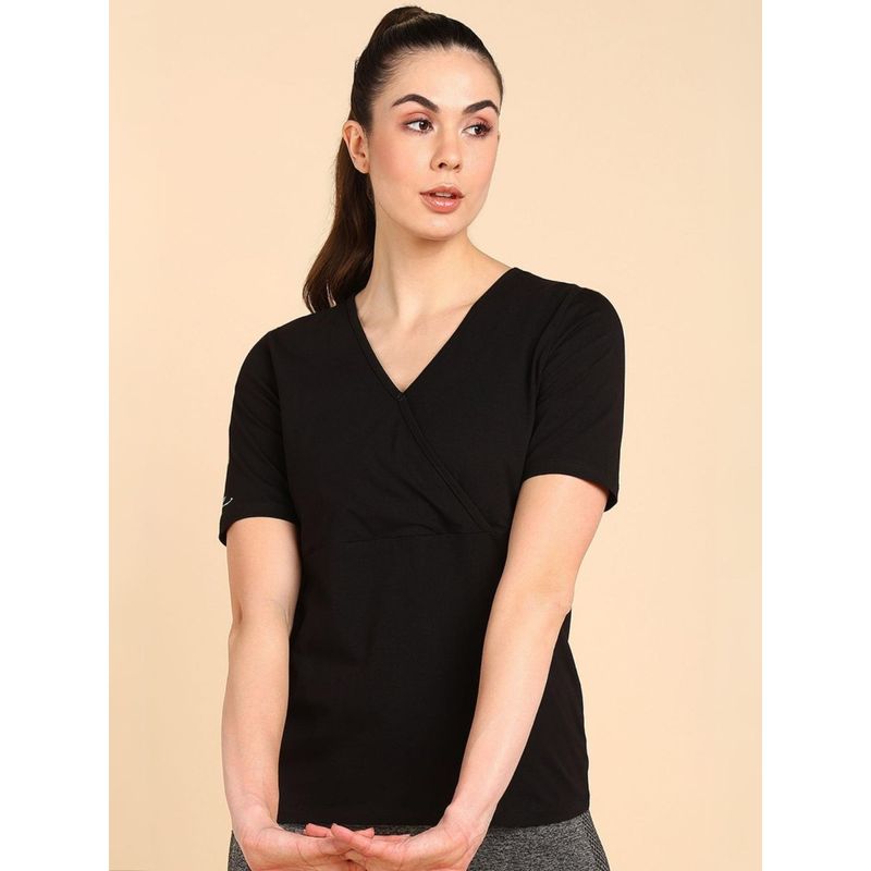 Zelena Women Cotton Half Sleeves Zipless Breastfeeding V Neck Top in Black (M)