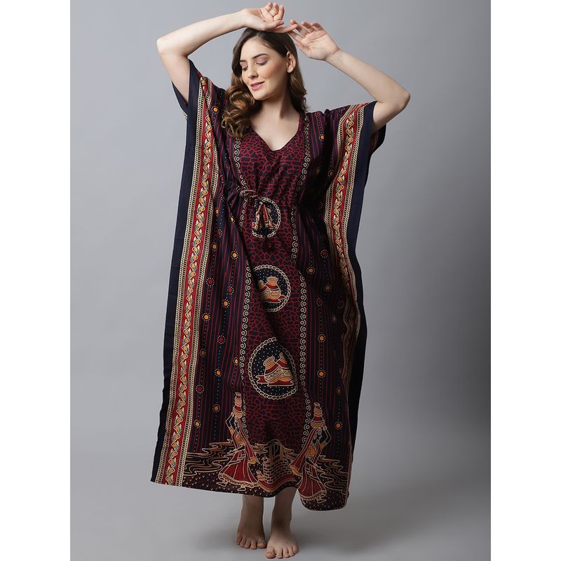 Secret Wish Maroon Printed Cotton Kaftan Nighty Buy Secret Wish Maroon Printed Cotton Kaftan
