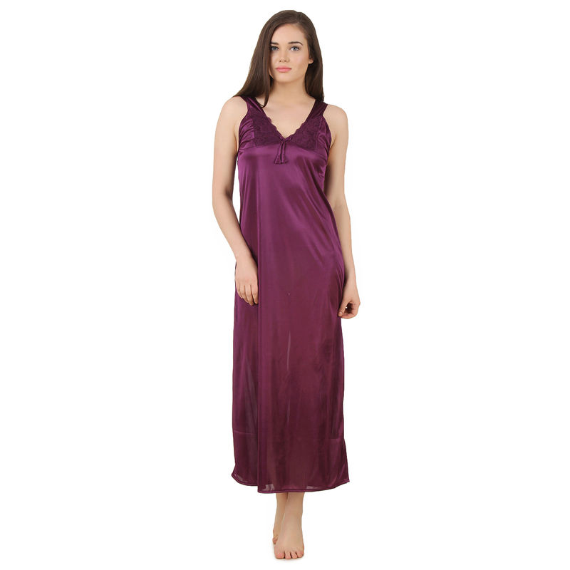 Fasense Women Satin Nightwear Sleepwear Nighty SR017 A - Purple (M)