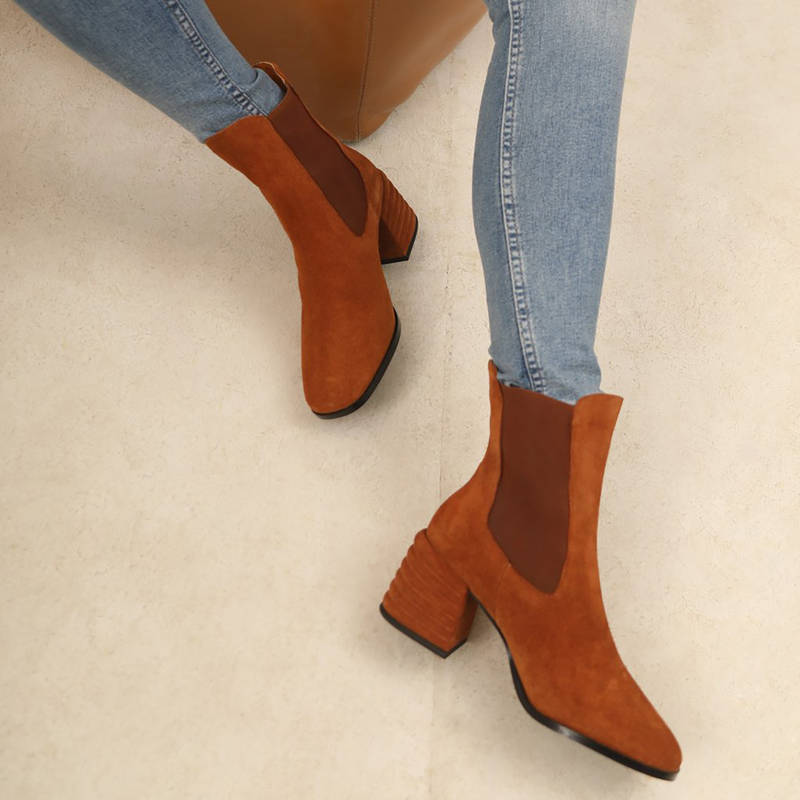 Saint G Rachel Cognac Leather High Ankle Boots (EURO 39)