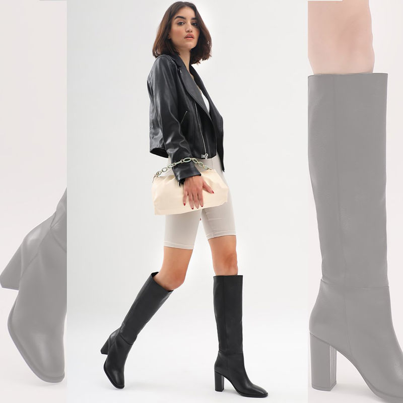 Buy Saint G Lia Black Leather Knee High Slouch Boots Online