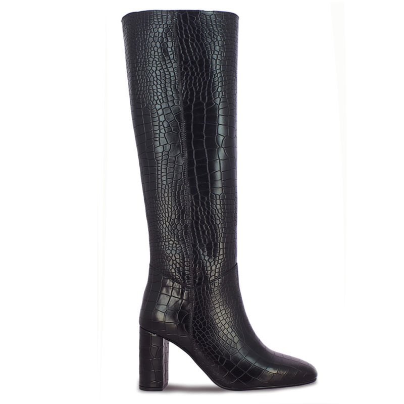 Saint G Emily Black Croco Vegan Leather Long Boots (EURO 36)