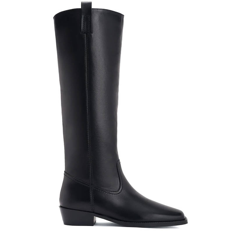 Saint G Alessia Black Leather Block Heel Knee High Boots (EURO 40)