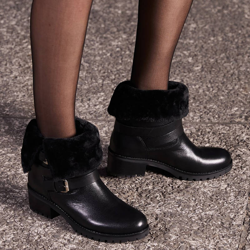 Saint G Theresa Buckle Decorative High Ankle Black Leather Boots (EURO 36)