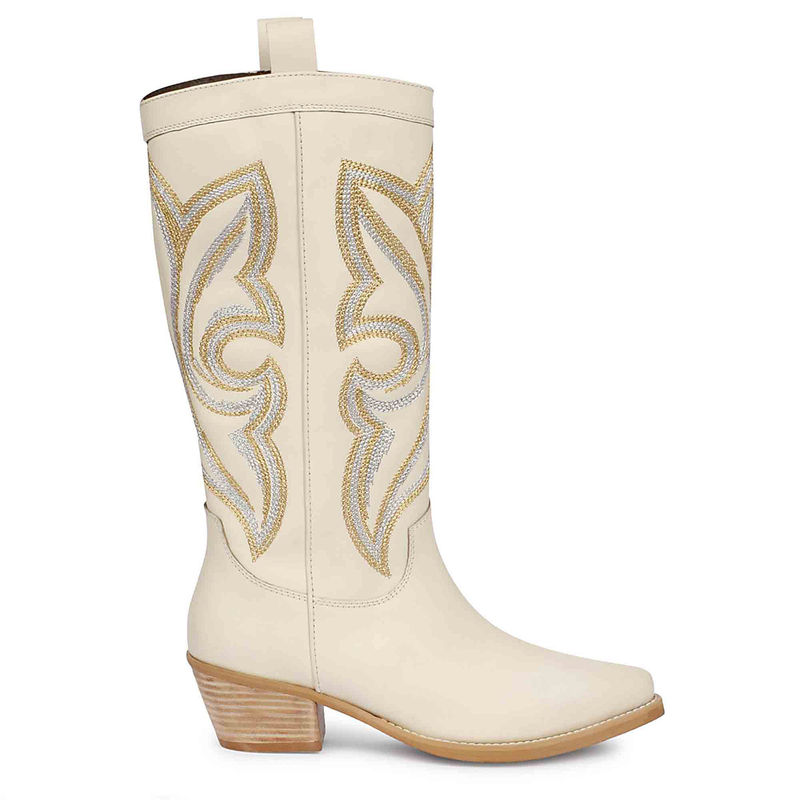 Saint G Martina Off White Stitched Leather Handcrafted Cowboy Boots (EURO 36)