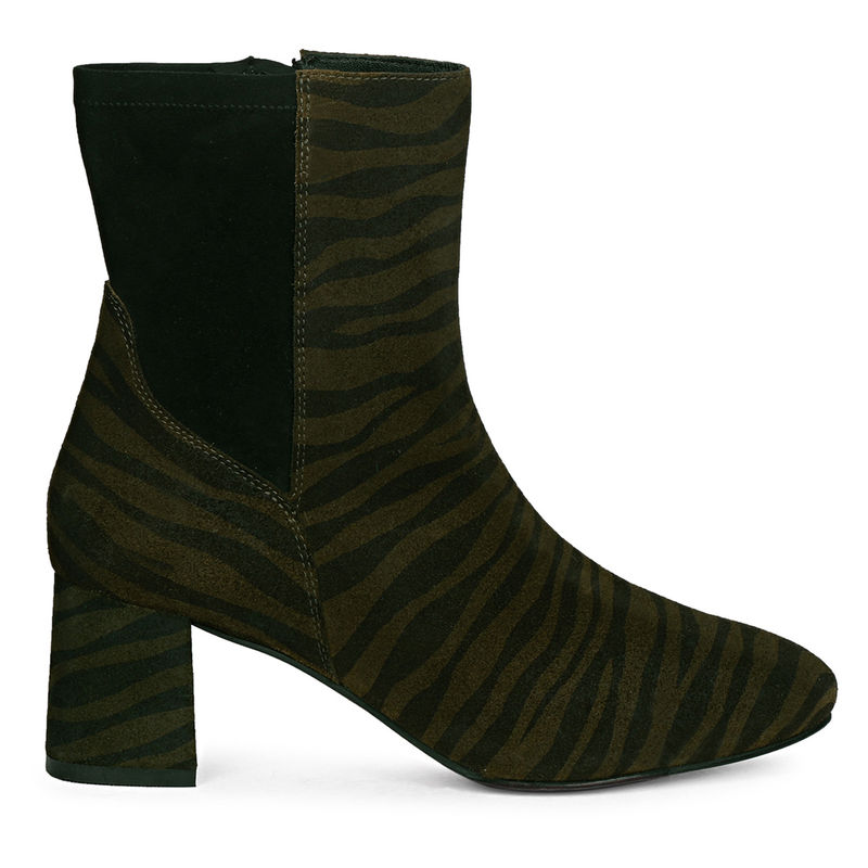 Saint G Riona Olive Leo Print Leather High Ankle Boots (EURO 39)