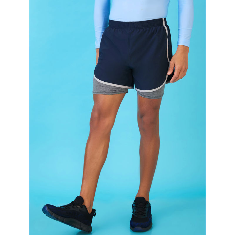 LYCOT Men Compression Sports Navy Blue Shorts (2XL)