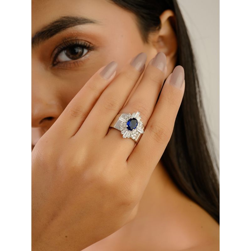 METALM White Gold Finish Ice Cut Blue Cz Diamond Ring For Women with Dazzling Cz Stones (12)