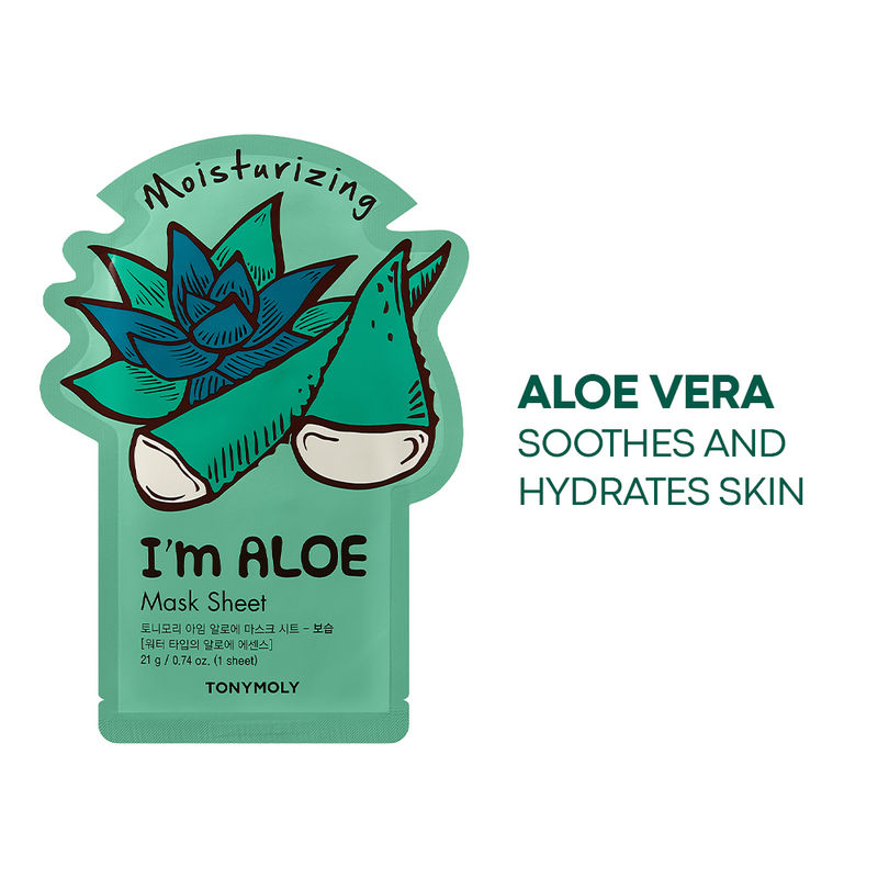 TONYMOLY Korean I'm Aloe Face Sheet Mask for Intense Moisture & Calmed, Hydrated Skin