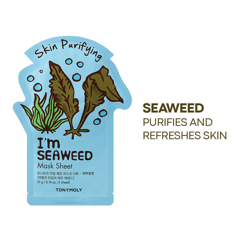 TONYMOLY Korean I'm Seaweed Face Sheet Mask for Skin Purifying & Hydration Boost