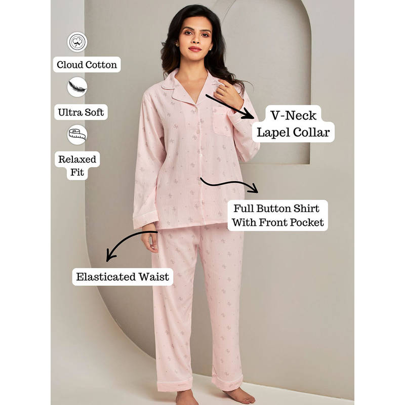 Addery Pink Printed Shirt & Pant (Set of 2) (S)