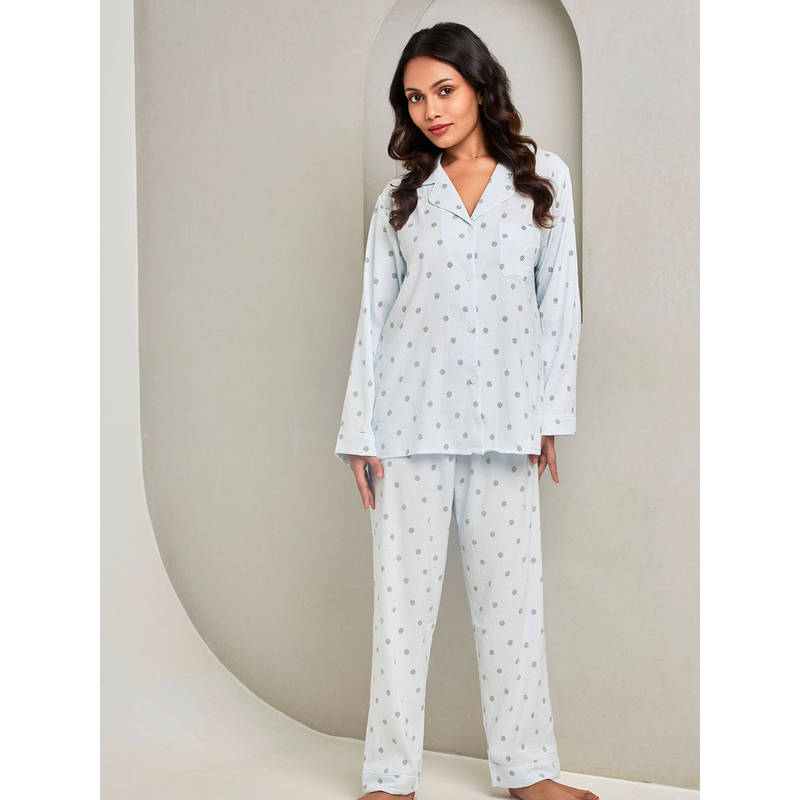 Addery Blue Comfortable Cotton Shirt & Pant (Set of 2) (M)