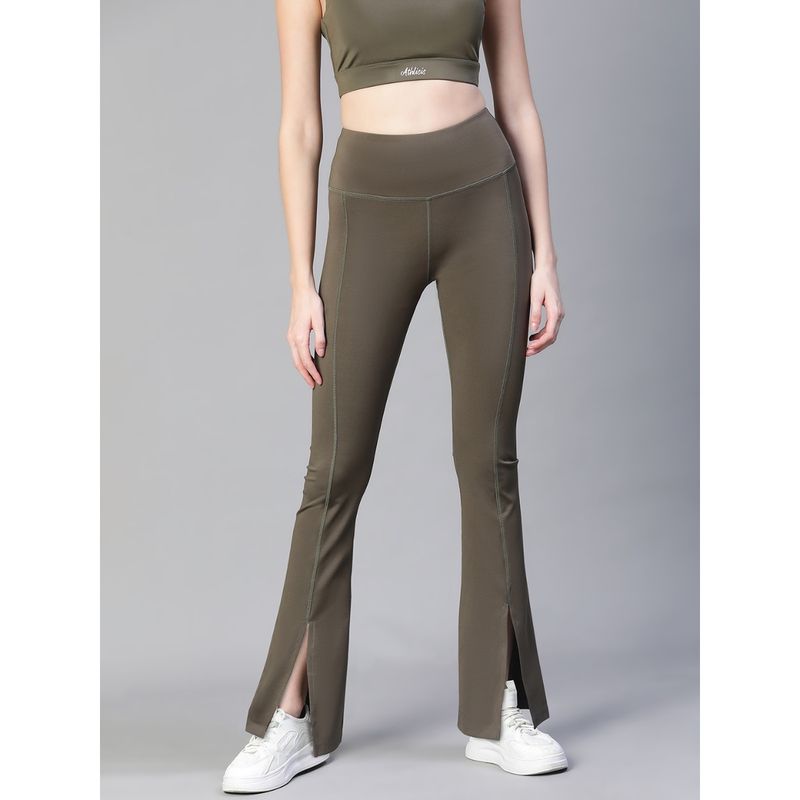 Buy Athlisis Women Olive High Waist Tall Flare Pants Online