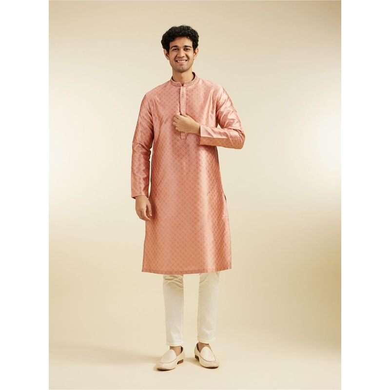 Diwas by Manyavar Peach Art Silk Thread Work Kurta for Men (XL)