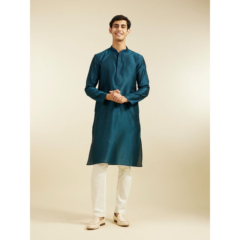 Diwas by Manyavar Blue Art Silk Thread Work Kurta for Men (XL)