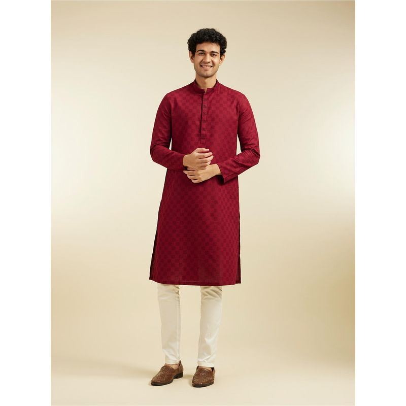 Diwas by Manyavar Maroon Cotton Self Design Kurta for Men (2XL)