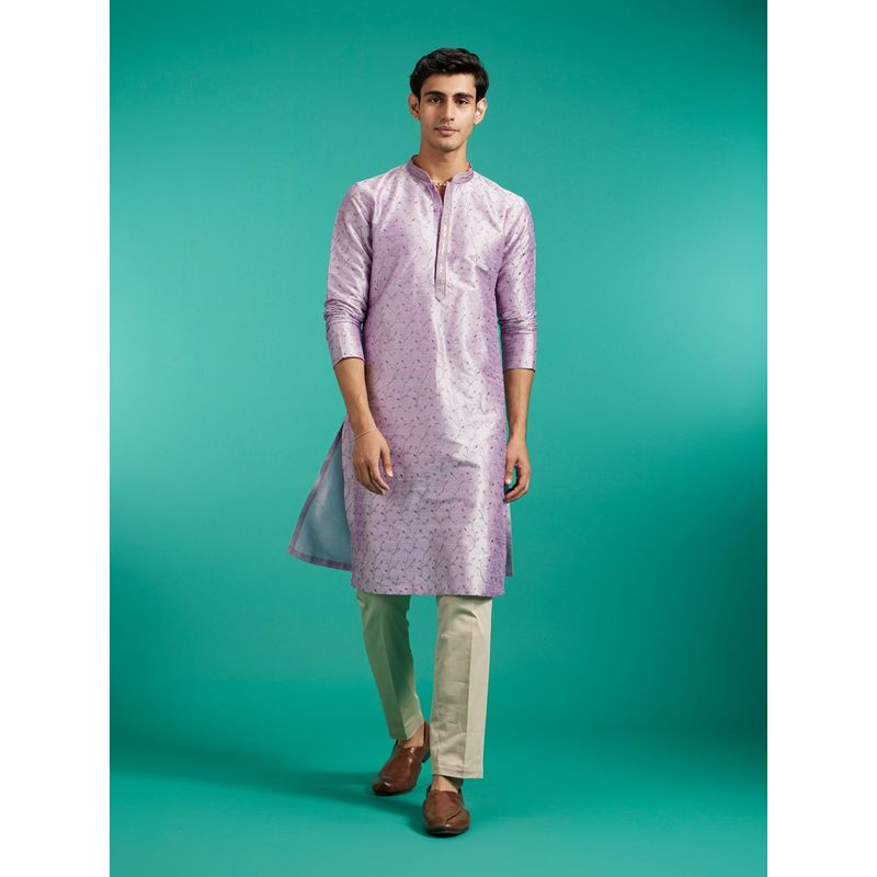 Diwas by Manyavar Lilac Art Silk Thread Work Kurta for Men (XL)