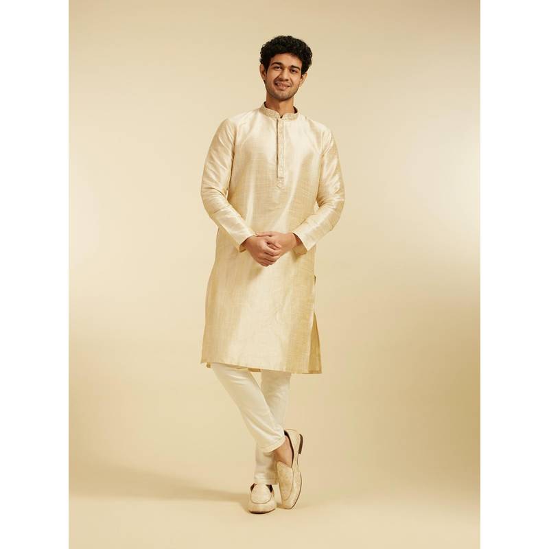 Diwas by Manyavar Beige Art Silk Solid Kurta for Men (M)